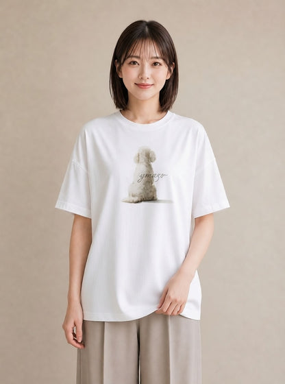 プリントTシャツ レディース 老犬 犬 いぬ イラスト 友達ギフト 部屋着 白T YMAZO