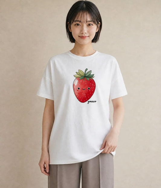 グラフィックTシャツ レディース いちご 苺 ストロベリー 食べ物 フード イラスト ポップ 春コーデ 姉妹 白T YMAZO