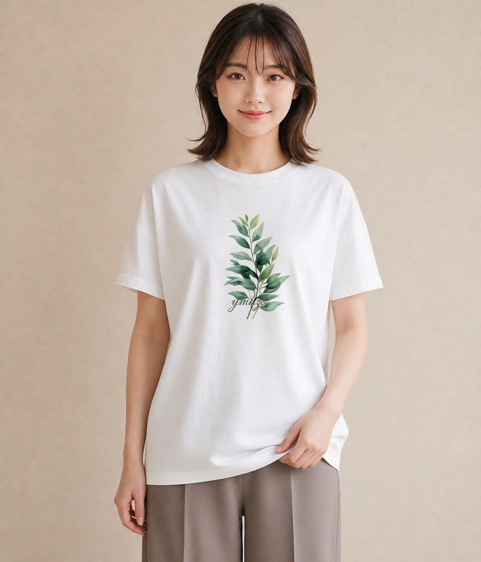 デザインTシャツ レディース 苔 植物 ボタニカル イラスト ラフカジュアル ママ カフェ服 白T YMAZO