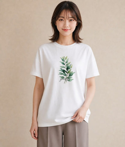 デザインTシャツ レディース 苔 植物 ボタニカル イラスト ラフカジュアル ママ カフェ服 白T YMAZO
