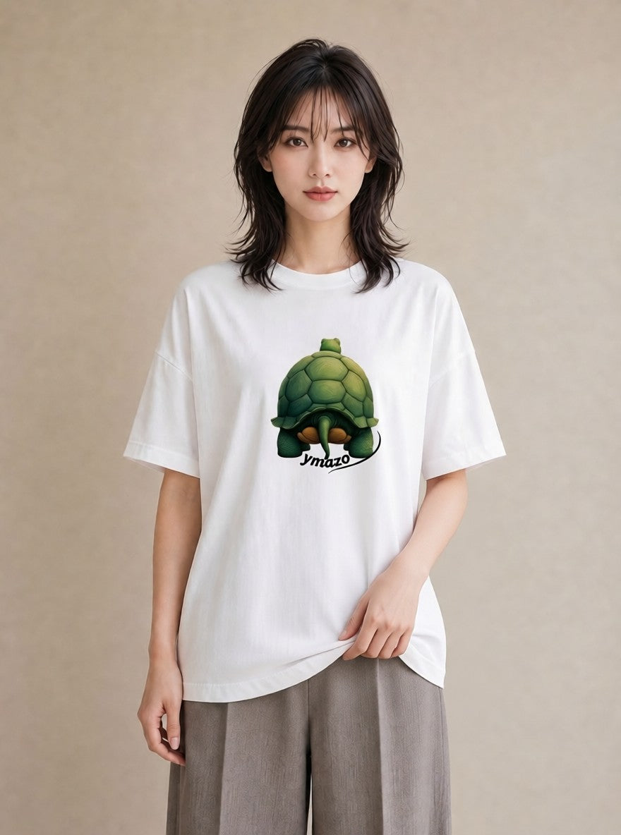 Tシャツ レディース ゼニガメ ペット 動物 イラスト フェミニン ミセス 春コーデ 白T YMAZO