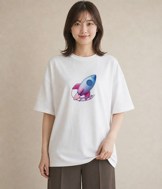 デザインTシャツ レディース ロケット 星空 宇宙 イラスト シック ギフト 母の日 白T YMAZO