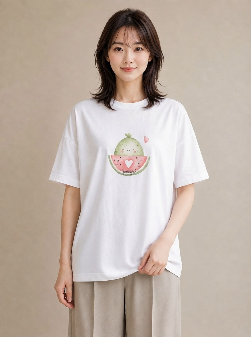プリントTシャツ レディース すいか 食べ物 フード イラスト きれいめ 女性向けギフト 散歩 白T YMAZO