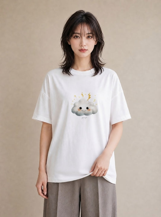 グラフィックTシャツ レディース 雲 星空 宇宙 イラスト ゆるコーデ 女性 旅行用 白T YMAZO