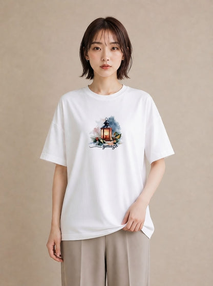 Tシャツ レディース 街灯 夜霧 夜 ナチュラル アンティーク イラスト 抜け感 お揃い 親子 白T YMAZO