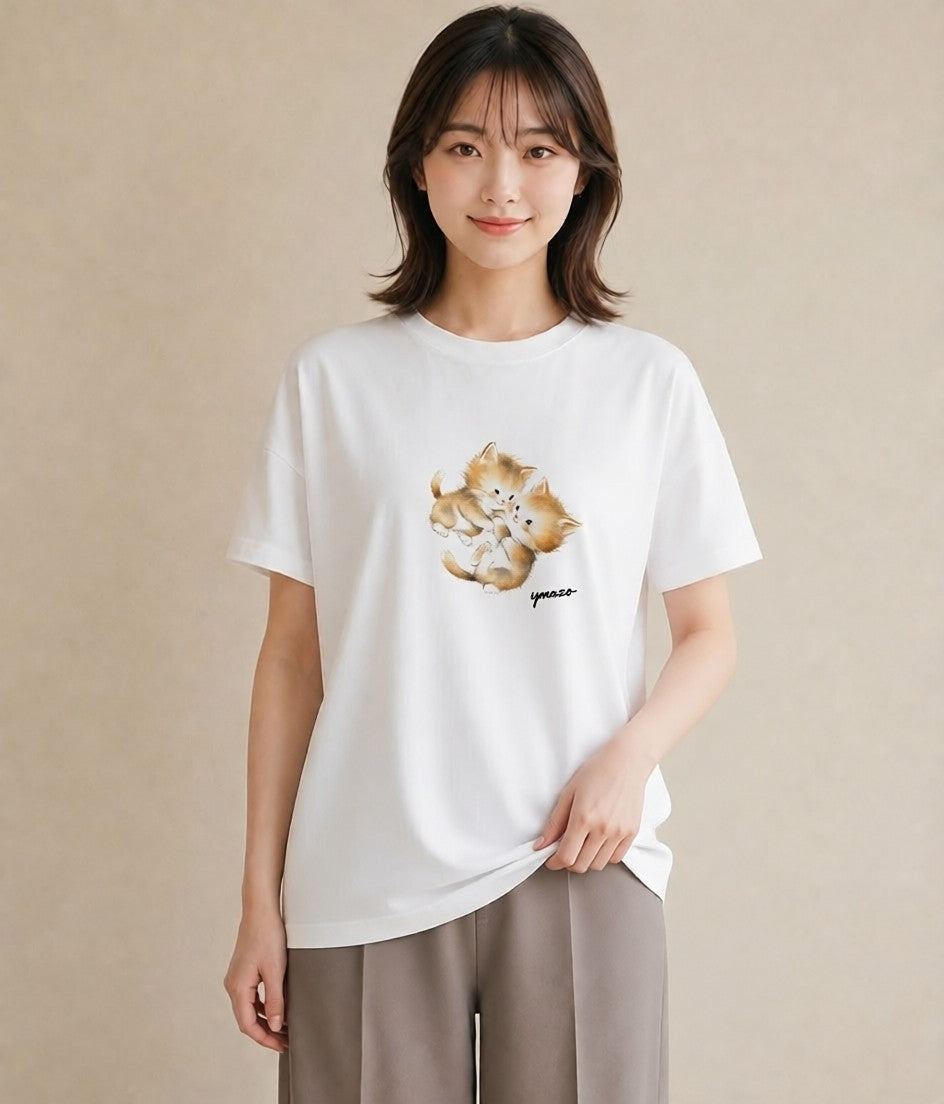 デザインTシャツ レディース 肉球 猫 ねこ イラスト きれいめカジュアル ビーチ デイリーウェア 白T YMAZO