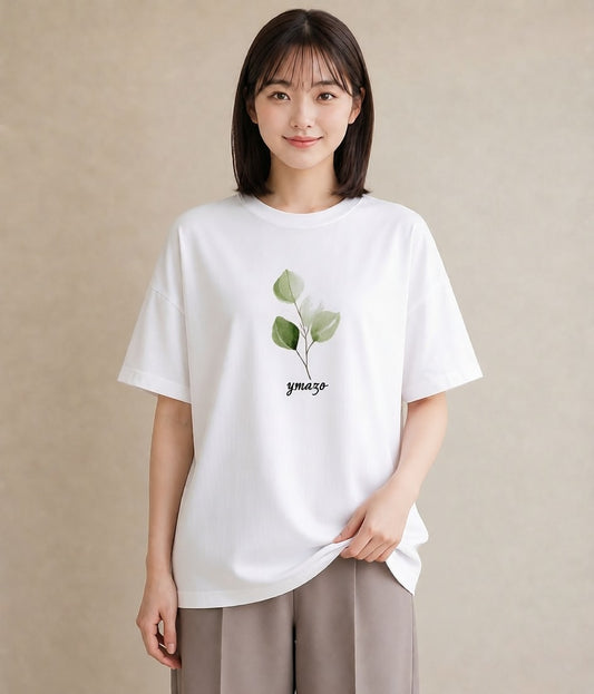 半袖Tシャツ レディース 新緑 植物 ボタニカル イラスト 韓国風 女子会 お揃い 白T YMAZO