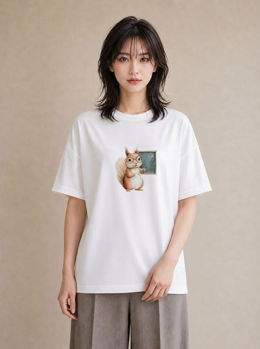 Tシャツ レディース シマリス ペット 動物 イラスト ナチュラル 綿100 デート 白T YMAZO