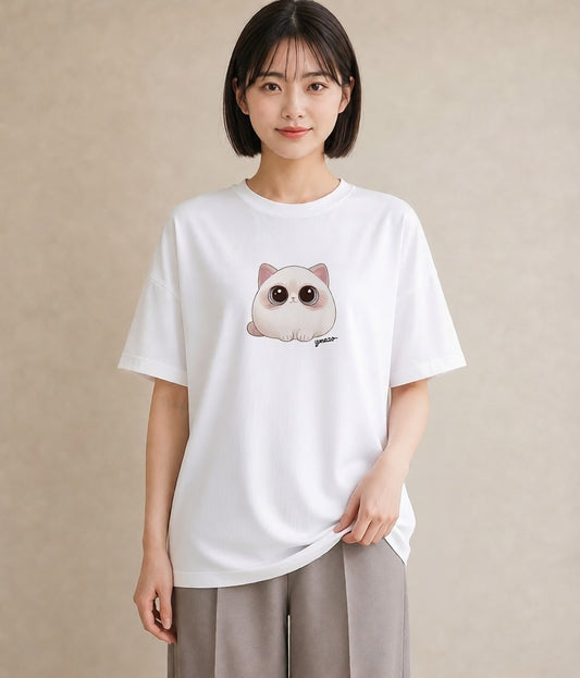 デザインTシャツ レディース ニャンコ 猫 ねこ イラスト ラフ 友達ギフト 部屋着 白T YMAZO