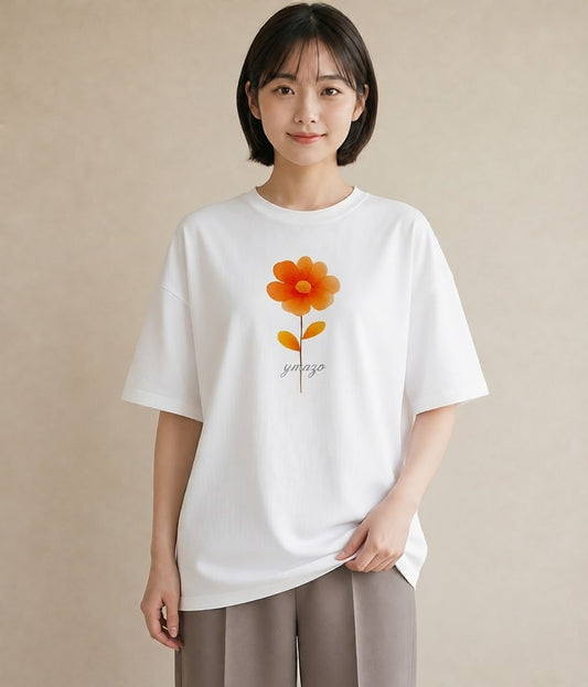 半袖Tシャツ レディース デイジー 花 花柄 イラスト 北欧風 通勤 在宅 白T YMAZO