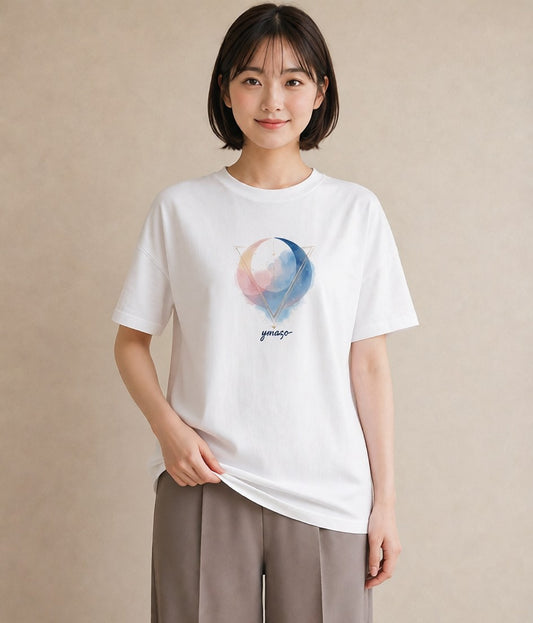 プリントTシャツ レディース 山羊座 星空 宇宙 イラスト 抜け感 ママ カフェ服 白T YMAZO