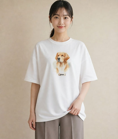 グラフィックTシャツ レディース ゴールデンレトリバー ゴールデン 犬 いぬ イラスト 旅行コーデ 女性 旅行用 白T YMAZO