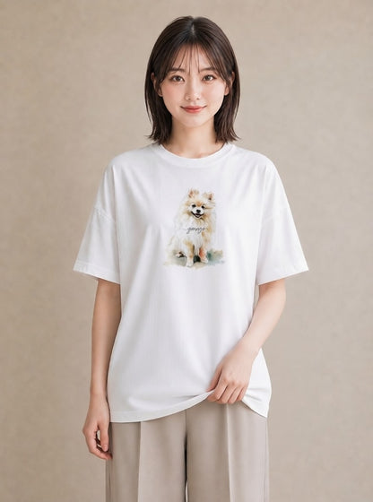 プリントTシャツ レディース いぬ 犬 ワンコ イラスト きれいめカジュアル 友達ギフト 部屋着 白T YMAZO