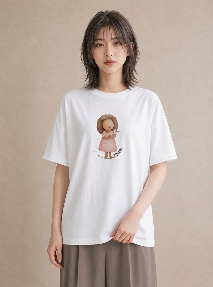 グラフィックTシャツ レディース ライオン 動物 アニマル イラスト ラフカジュアル 散歩 お出かけ 白T YMAZO