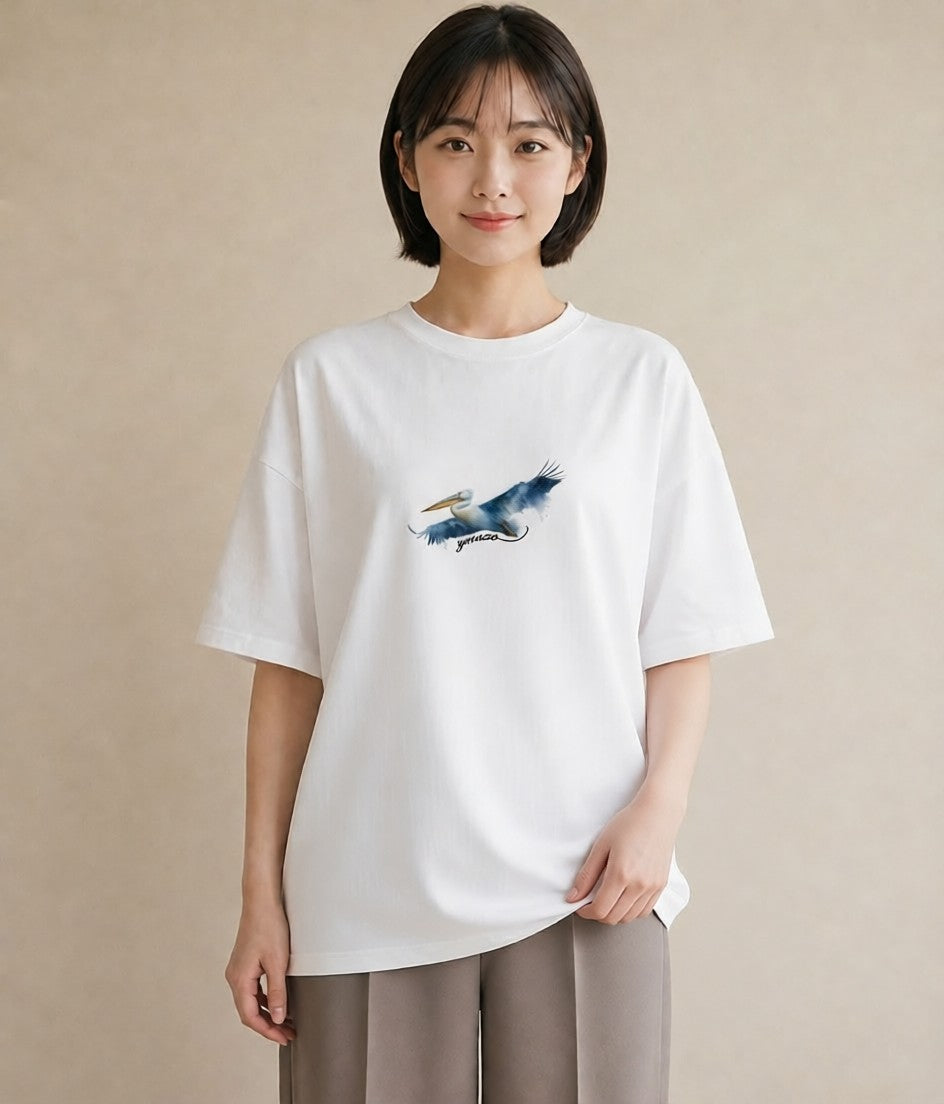 Tシャツ レディース ハシビロコウ 動物 アニマル イラスト 春服 ミセス 白T YMAZO