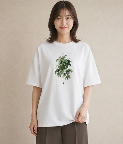 デザインTシャツ レディース ユーカリ 植物 ボタニカル イラスト きれいめカジュアル ギフト 母の日 白T YMAZO