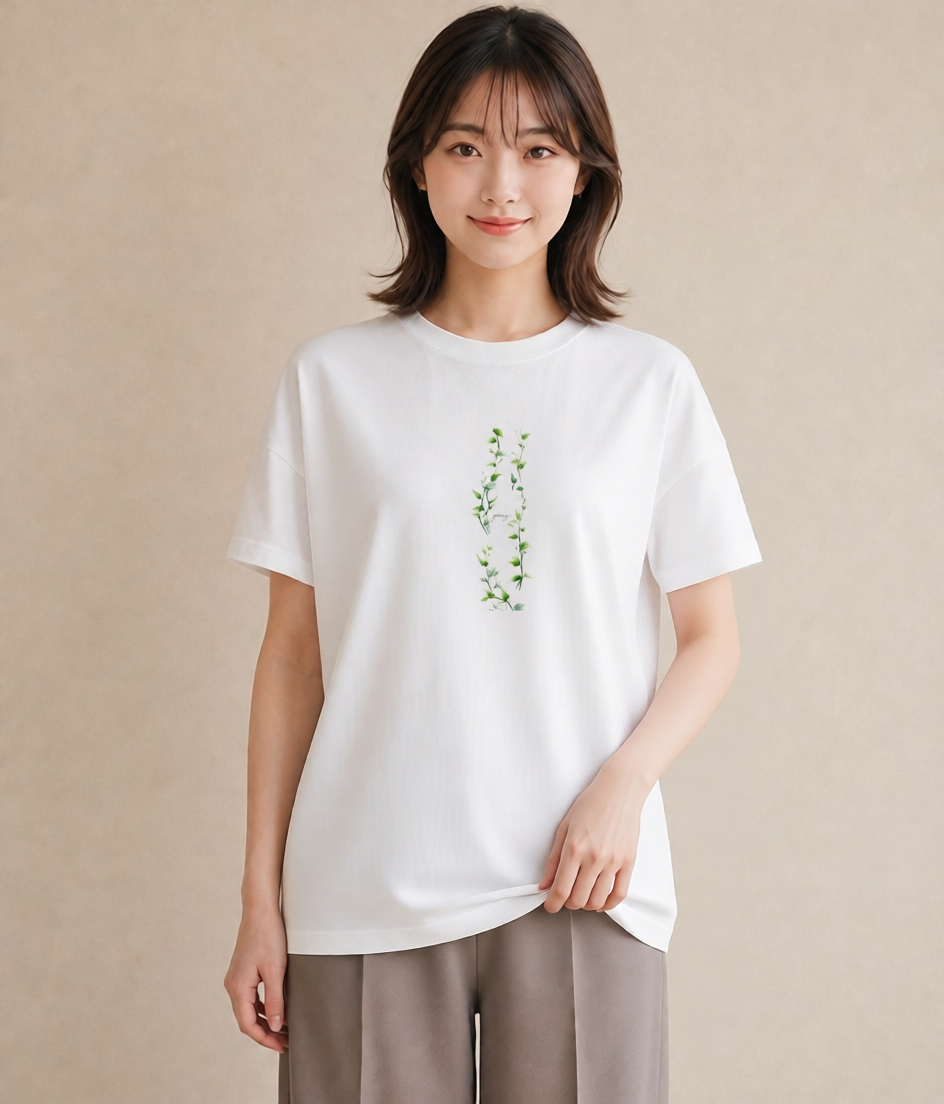 半袖Tシャツ レディース あさがお 朝顔 花 花柄 イラスト 韓国風 買い物 夏コーデ 白T YMAZO