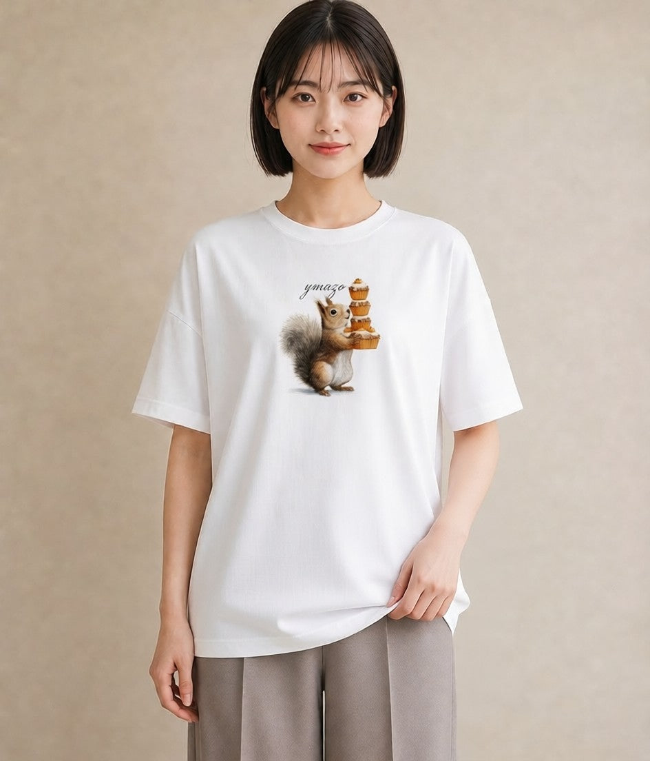 デザインTシャツ レディース リス ペット 動物 イラスト ナチュラル 母の日 ビーチ 白T YMAZO