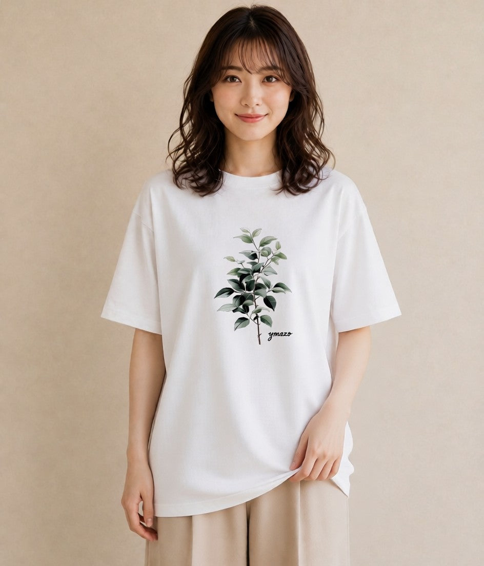プリントTシャツ レディース ユーカリ 植物 ボタニカル イラスト 可愛い ペアコーデ 秋コーデ 白T YMAZO