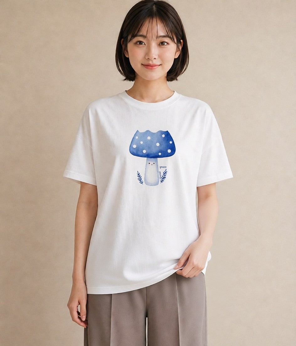 デザインTシャツ レディース きのこ 植物 ボタニカル イラスト シック 姉妹 送別ギフト 白T YMAZO