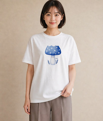 デザインTシャツ レディース きのこ 植物 ボタニカル イラスト シック 姉妹 送別ギフト 白T YMAZO