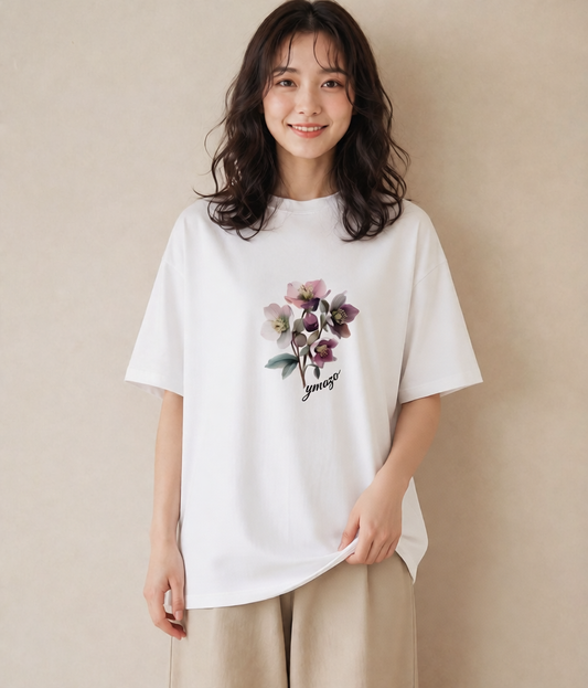 グラフィックTシャツ レディース パンジー 花 花柄 イラスト ナチュラル ペアコーデ 秋コーデ 白T YMAZO