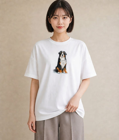半袖Tシャツ レディース バーニーズマウンテンドッグ 犬 いぬ イラスト ゆるかわ ビーチ デイリーウェア 白T YMAZO