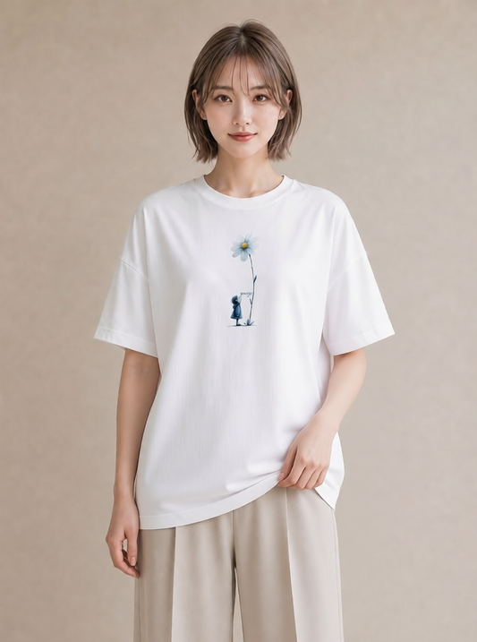 デザインTシャツ レディース デイジー 花 花柄 イラスト こなれ感 女性向けギフト 散歩 白T YMAZO