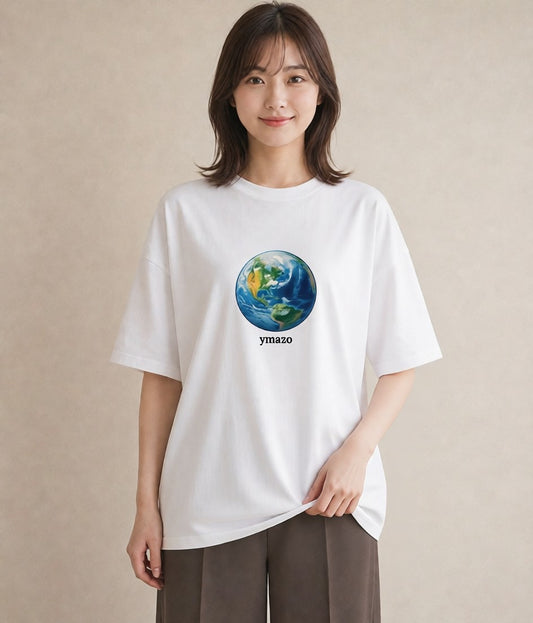 グラフィックTシャツ レディース 地球 星空 宇宙 イラスト ユニーク ビーチ デイリーウェア 白T YMAZO