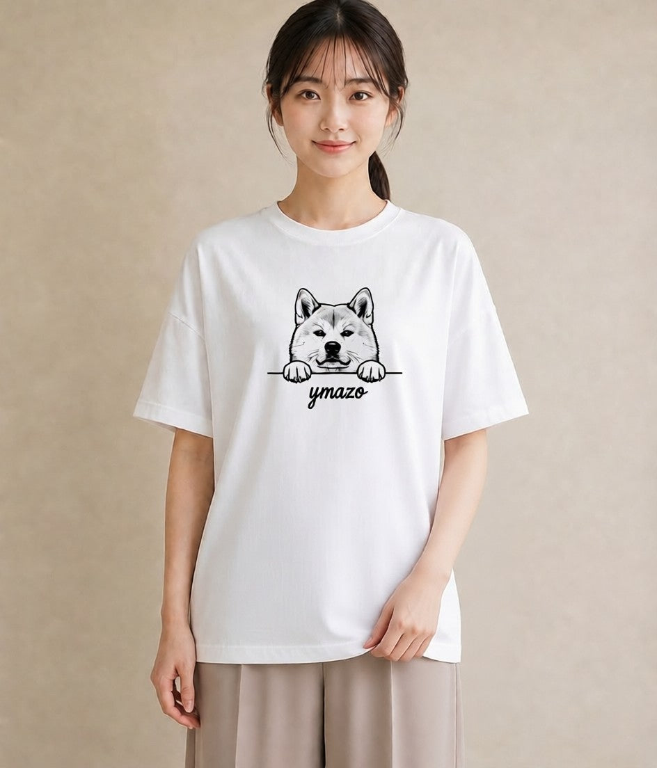 グラフィックTシャツ レディース 秋田犬 犬 いぬ イラスト カジュアル 通学 誕生日プレゼント 白T YMAZO