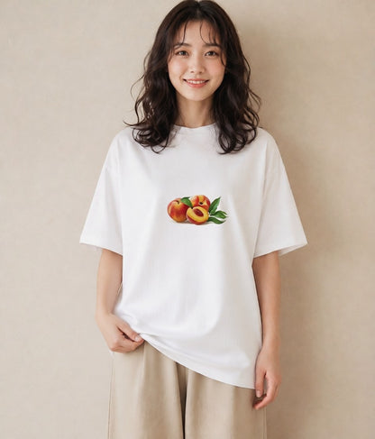 プリントTシャツ レディース もも 食べ物 フード イラスト モード お出かけ 普段着 白T YMAZO