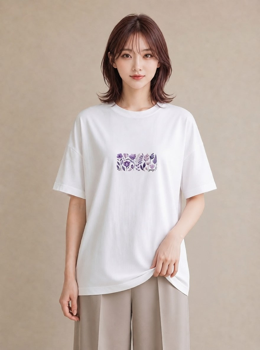グラフィックTシャツ レディース スミレ 花 花柄 イラスト ポップ 帰省 ラフ 白T YMAZO