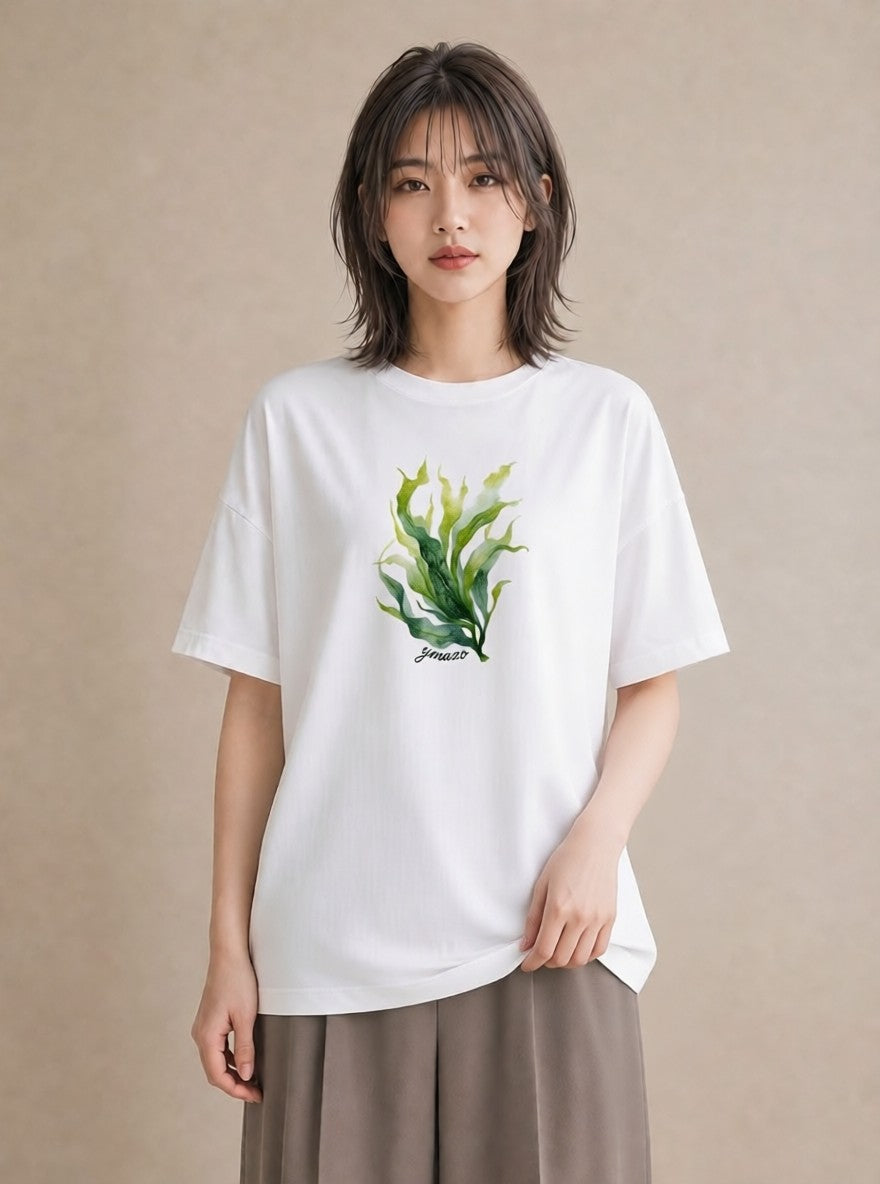 プリントTシャツ レディース シダ 植物 ボタニカル イラスト 誕生日プレゼント 綿100 白T YMAZO