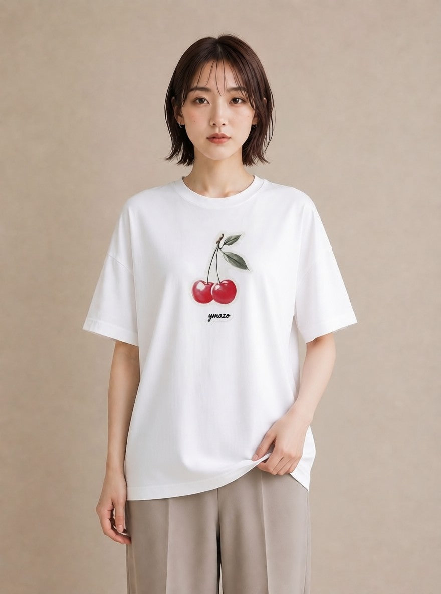 Tシャツ レディース りんご 林檎 アップル 食べ物 フード イラスト ボタニカル 夏コーデ 通学 白T YMAZO
