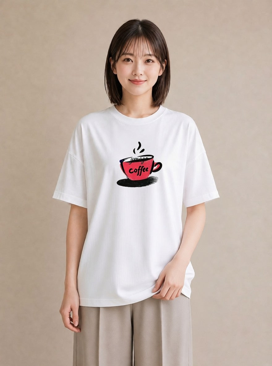 半袖Tシャツ レディース カフェ カフェロゴ ロゴ イラスト カジュアル 女子会 お揃い 白T YMAZO