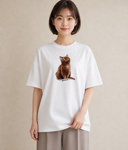 半袖Tシャツ レディース ロシアンブルー 猫 ねこ イラスト 線画 母娘コーデ 自分用 白T YMAZO