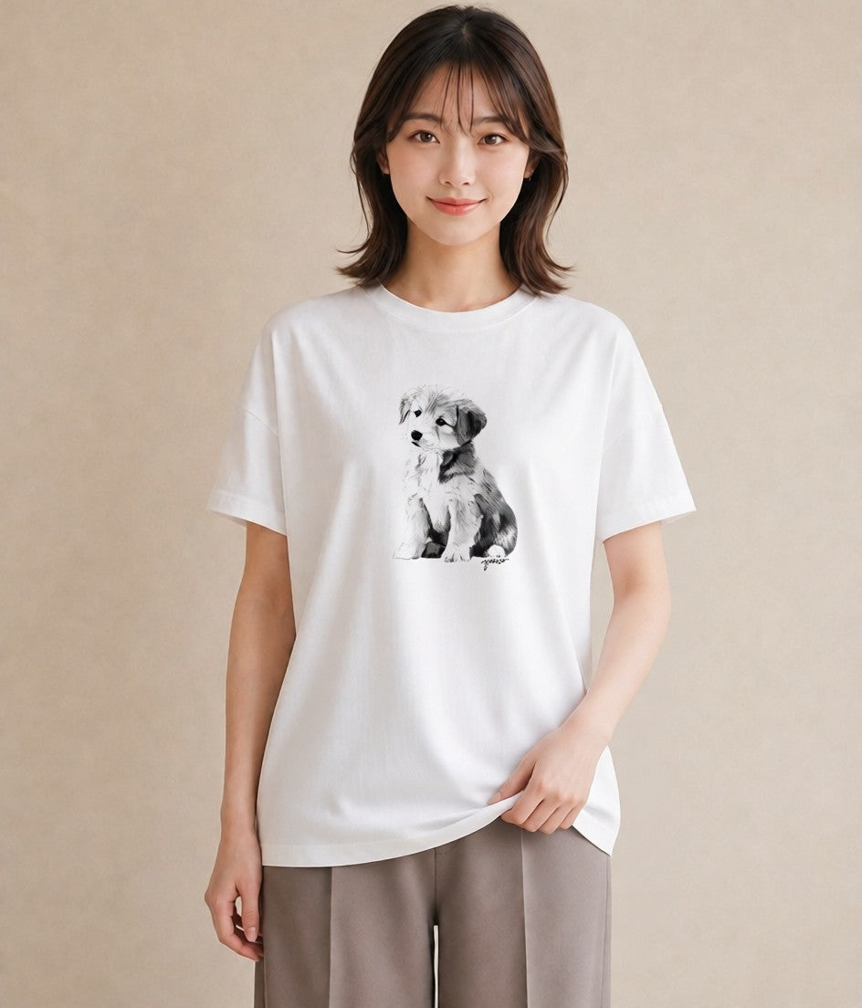 デザインTシャツ レディース 愛犬 犬 いぬ イラスト お洒落 母娘コーデ 自分用 白T YMAZO