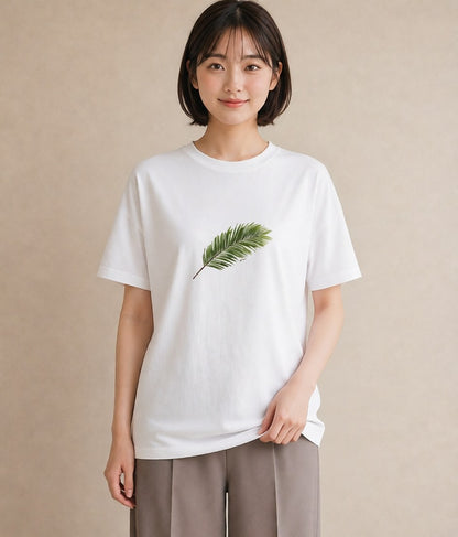 Tシャツ レディース シダ 植物 ボタニカル イラスト フェミニン 普段着 週末コーデ 白T YMAZO