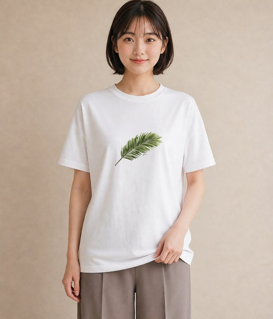 Tシャツ レディース シダ 植物 ボタニカル イラスト フェミニン 普段着 週末コーデ 白T YMAZO