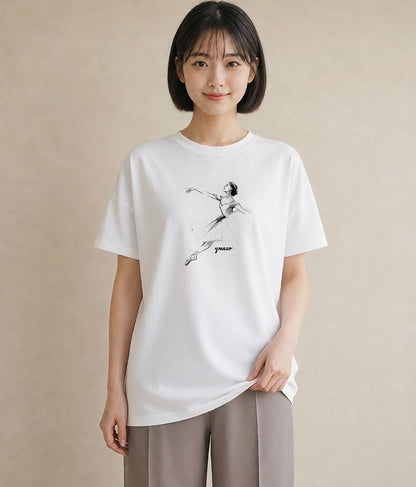 半袖Tシャツ レディース バレエシューズ バレエ トウシューズ ナチュラル アンティーク イラスト レイヤード 友達ギフト 白T YMAZO
