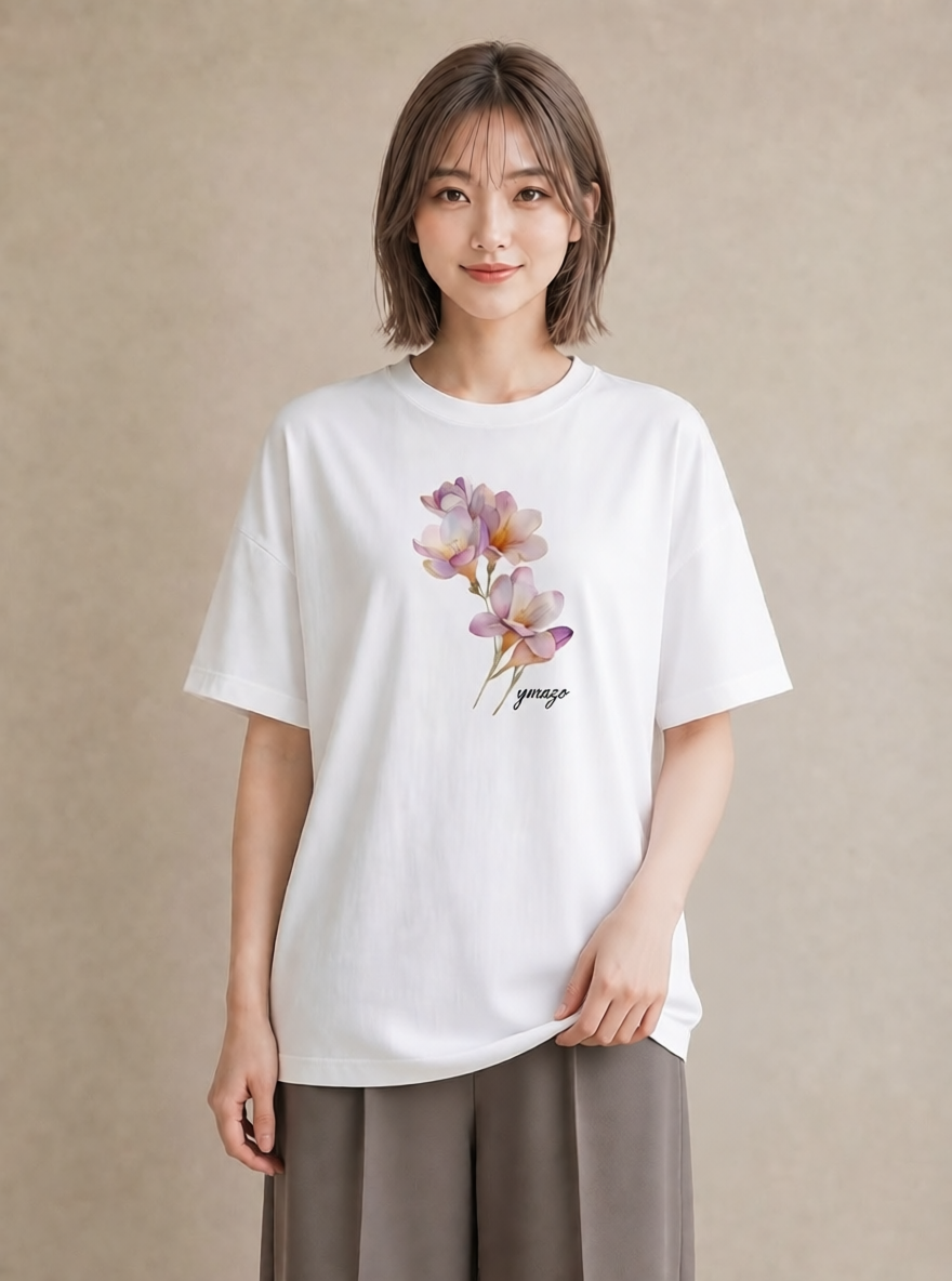 デザインTシャツ レディース スミレ 花 花柄 イラスト ガーリー 誕生日プレゼント 綿100 白T