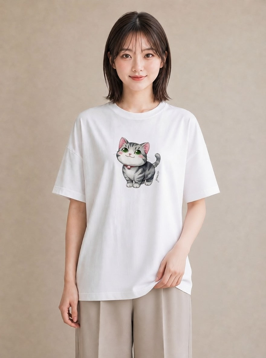 デザインTシャツ レディース ベンガル 猫 ねこ イラスト 綿100 デート 白T YMAZO
