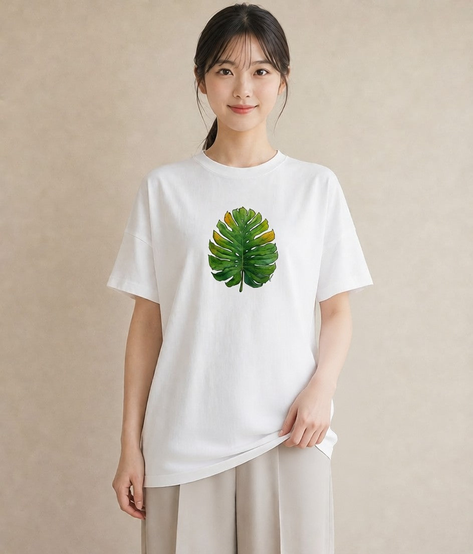 グラフィックTシャツ レディース モンステラ 植物 ボタニカル イラスト 上品 クリスマス 旅行 白T YMAZO