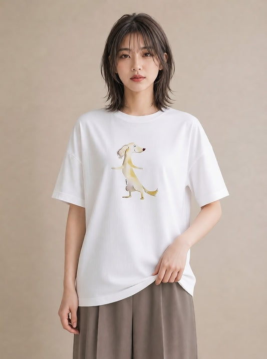 グラフィックTシャツ レディース ミニチュアダックスフンド 犬 いぬ イラスト ニュアンス 秋コーデ おしゃれギフト 白T YMAZO