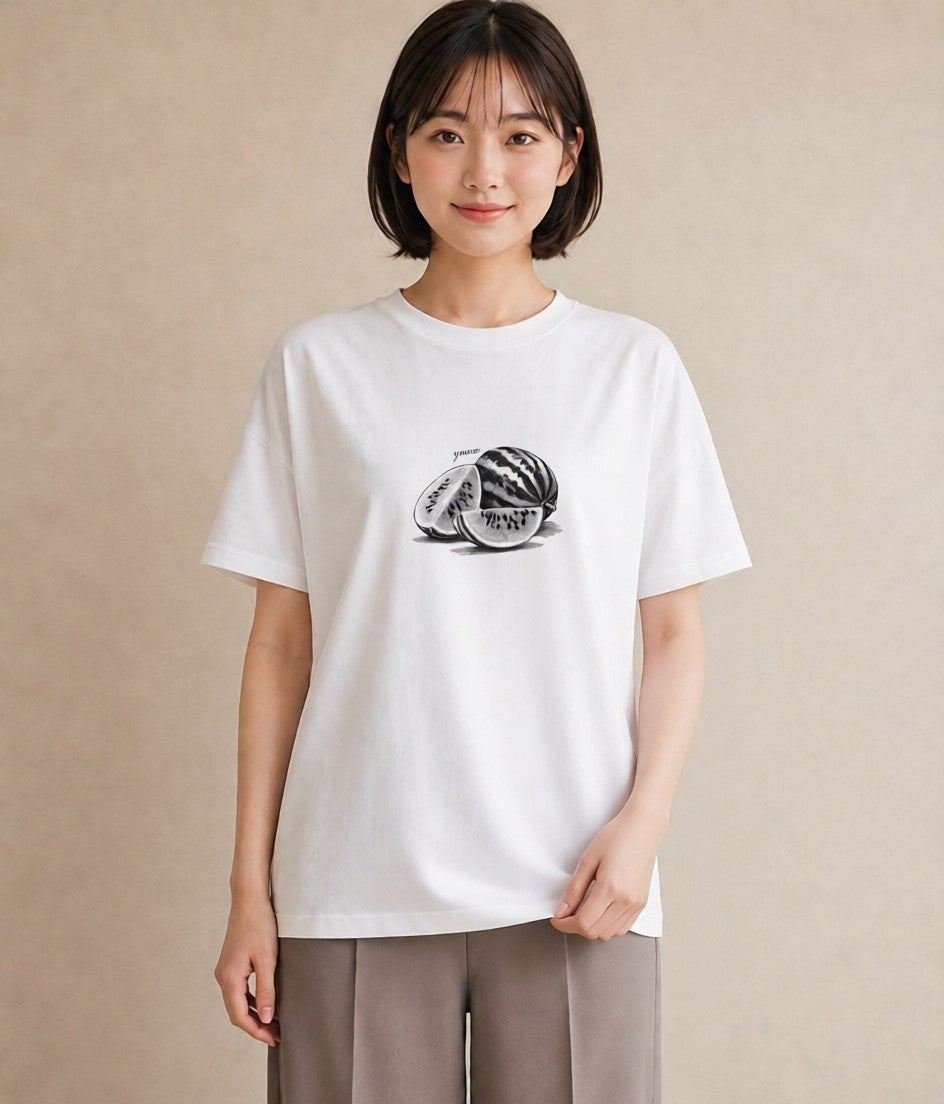 グラフィックTシャツ レディース メロン 食べ物 フード イラスト モード クリスマス 旅行 白T YMAZO