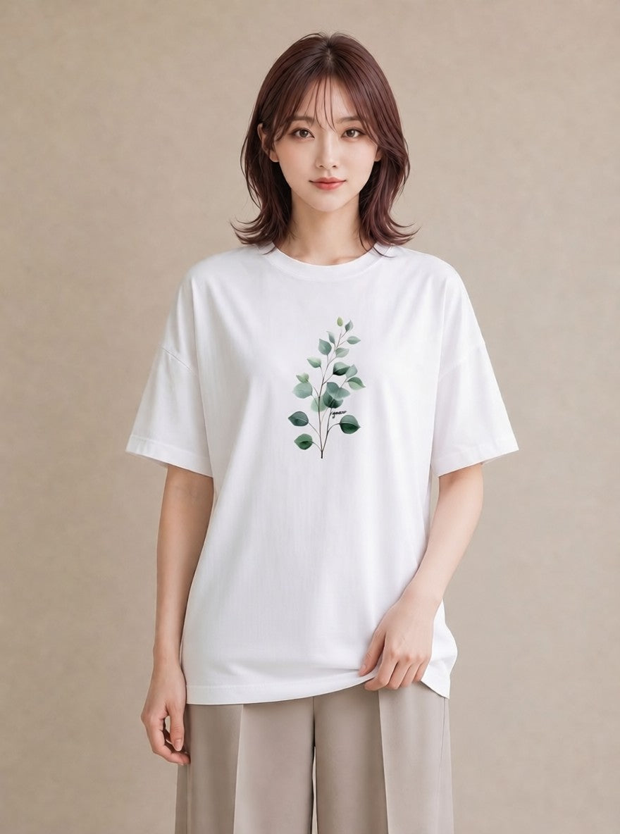 半袖Tシャツ レディース つる 植物 ボタニカル イラスト 普段使い 旅行 母娘コーデ 白T YMAZO