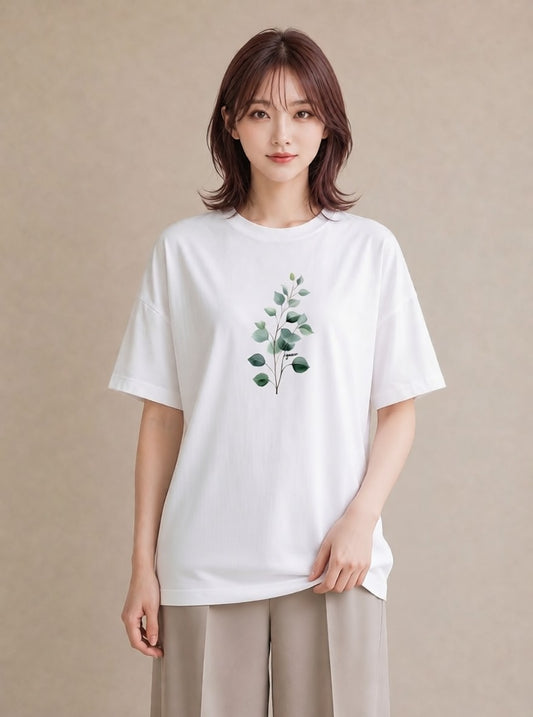 半袖Tシャツ レディース つる 植物 ボタニカル イラスト 普段使い 旅行 母娘コーデ 白T YMAZO