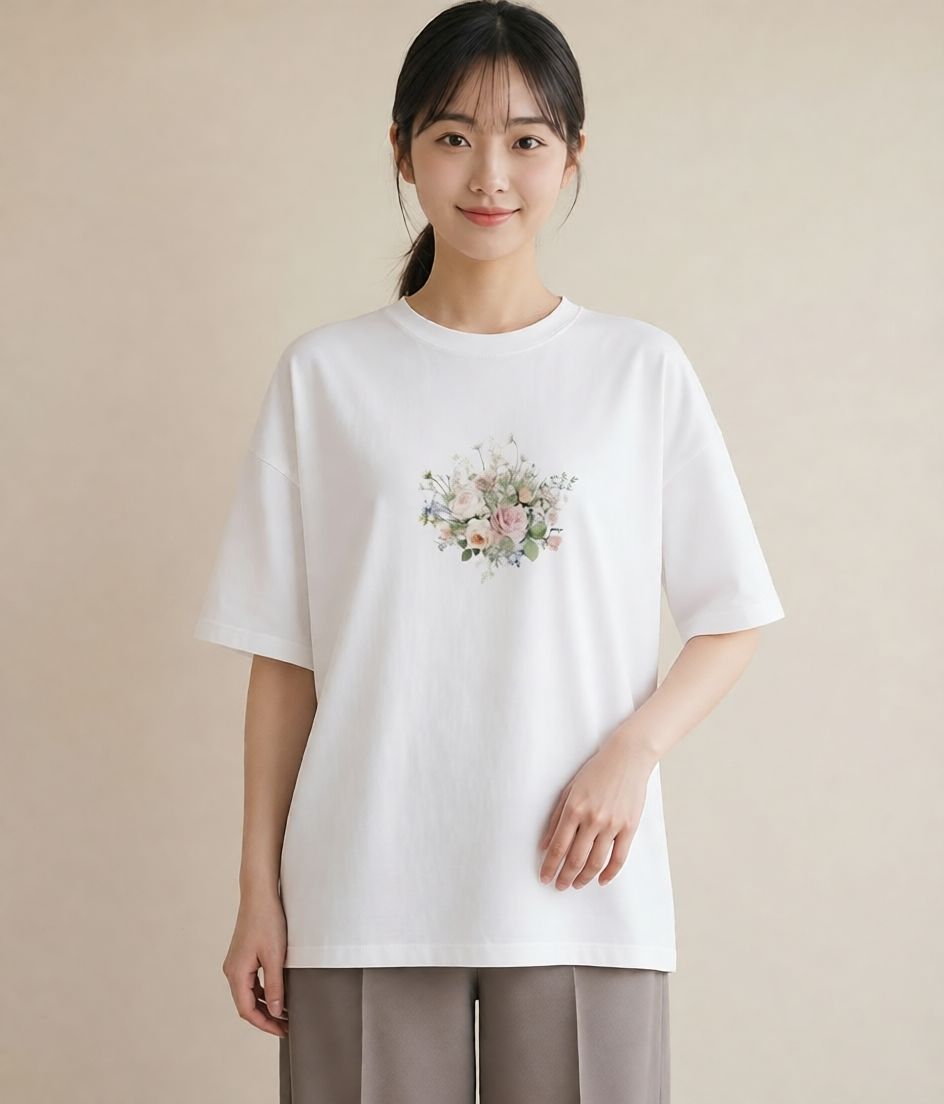 半袖Tシャツ レディース 花 花柄 イラスト ルームウェア ギフト 白T YMAZO
