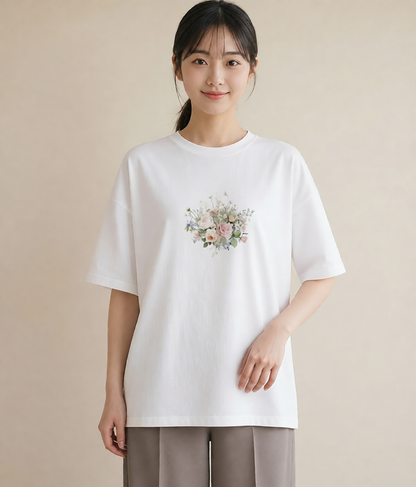 半袖Tシャツ レディース 花 花柄 イラスト ルームウェア ギフト 白T YMAZO