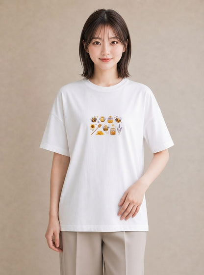 プリントTシャツ レディース みつばち 昆虫 虫 イラスト ポップ カジュアルコーデ 買い物 白T YMAZO